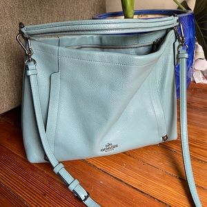 Coach Scout Teal/ Light Blue Pebbles Leather 2 Ways Satchel Shoulder Bag Purse